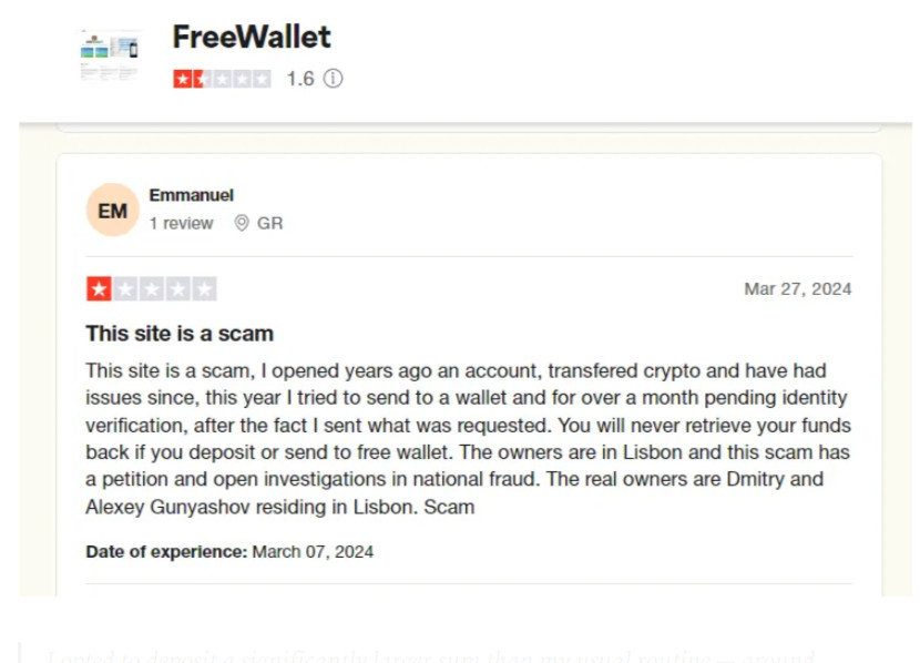 Freewallet scam: KYC fraud Profile Picture