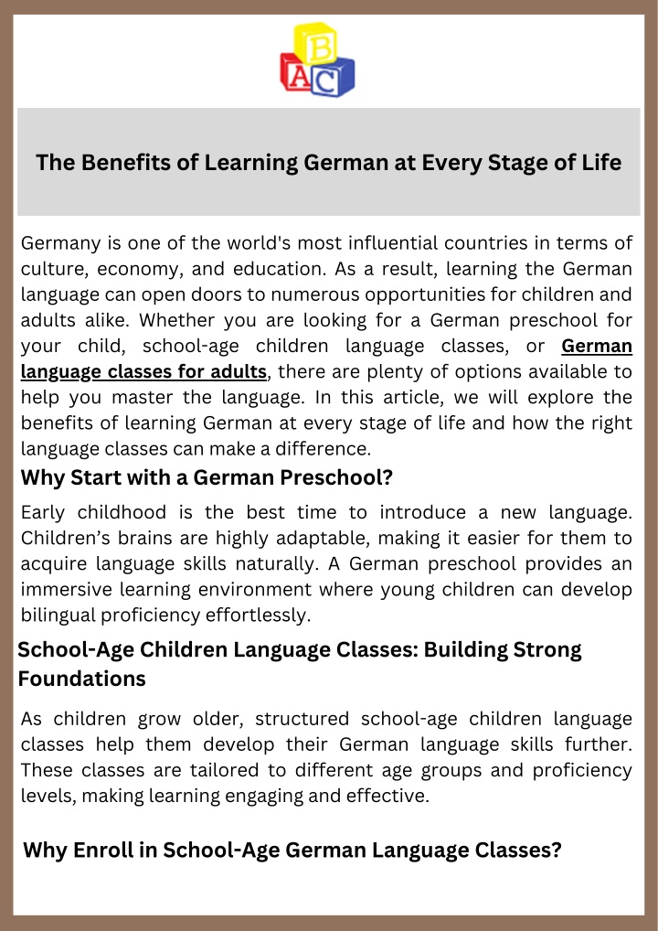 The Benefits of Learning German at Every Stage of Life