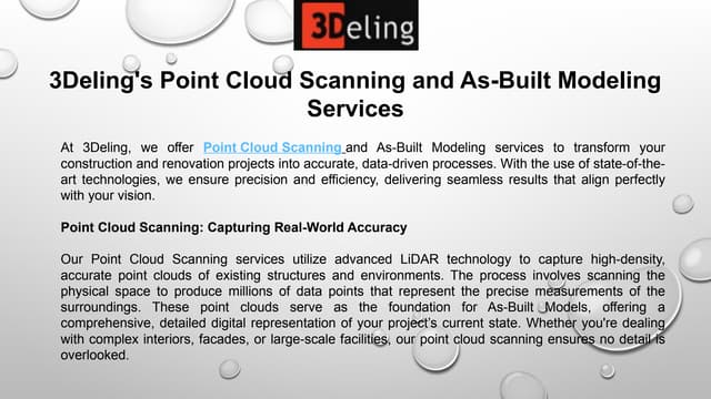 3Deling's Point Cloud Scanning and As-Built Modeling Services | PPTX
