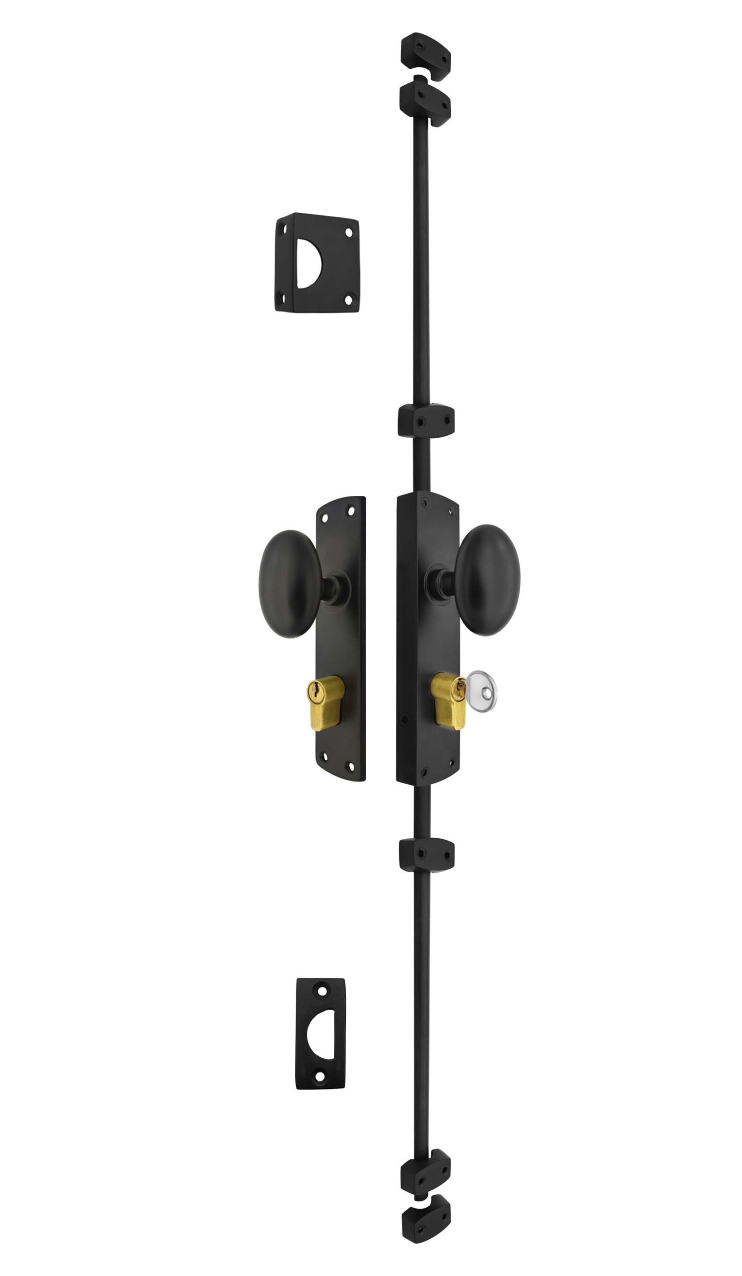 Oval knob locking door Espagnolette / Cremone bolt upto 8.5'-BLACK - Web Ironmongery UK